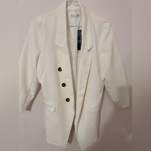 Zara Women's Cream Blazer with Button Detail